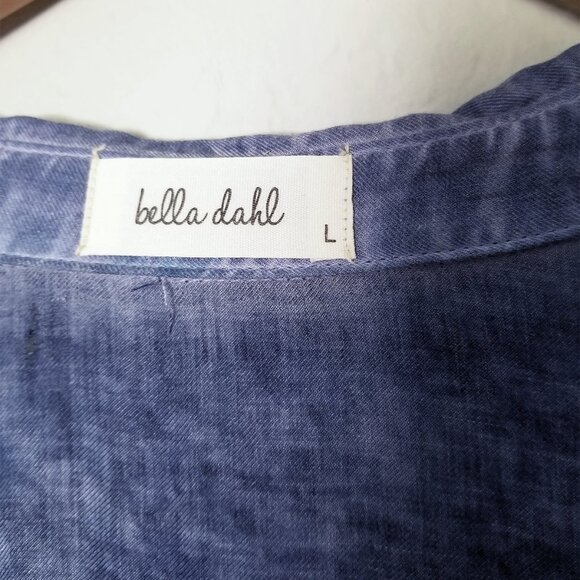 Bella Dahl Blue Distressed Split Side Longline Tunic Button Down Shirt Top L USA - Picture 4 of 15